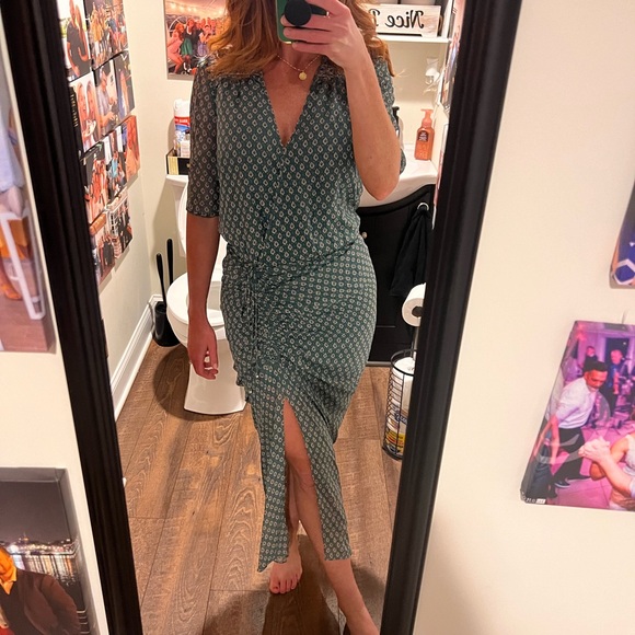 Veronica Beard Midi Ruched Dress Green - Picture 3 of 4